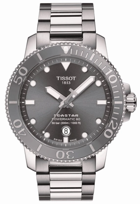 Tissot T-Sport Seastar 1000 Automatic Powermatic 80 Stainless Steel Gray Dial Date Divers Mens Watch T120.407.11.081.01