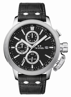 TW Steel Ceo Adesso Chronograph Stainless Steel Black Leather Strap Black Dial Quartz Date Mens Watch CE7002