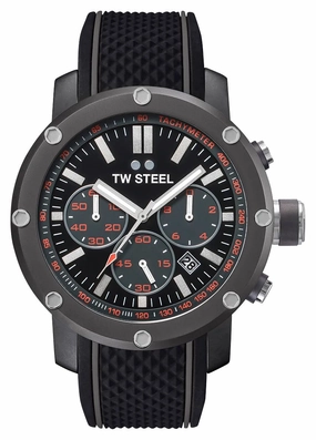 TW Steel Grandeur Tech Chronograph Gray PVD Black Dial Black Silicon Strap Date Quartz Mens Watch TS4