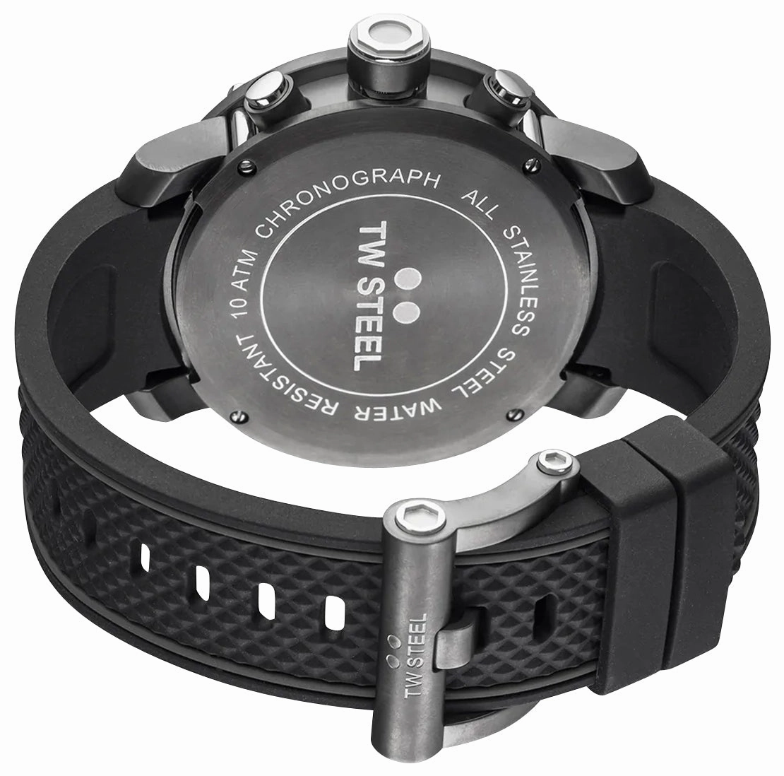 TW Steel Grandeur Tech Chronograph Gray PVD Black Dial Black Silicon Strap Date Quartz Mens Watch TS4