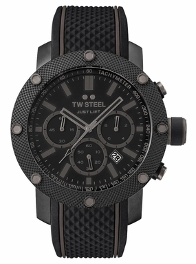 TW Steel Grandeur Tech Simeon Panda Limited Edition Chronograph Black PVD Black Silicone Strap Black Dial Date Quartz Mens Watch TS13