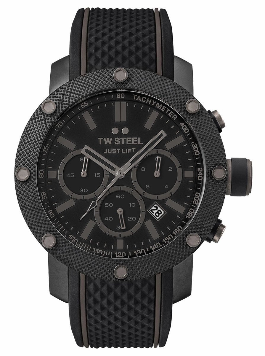 TW Steel Grandeur Tech Simeon Panda Limited Edition Chronograph Black PVD Black Silicone Strap Black Dial Date Quartz Mens Watch TS13