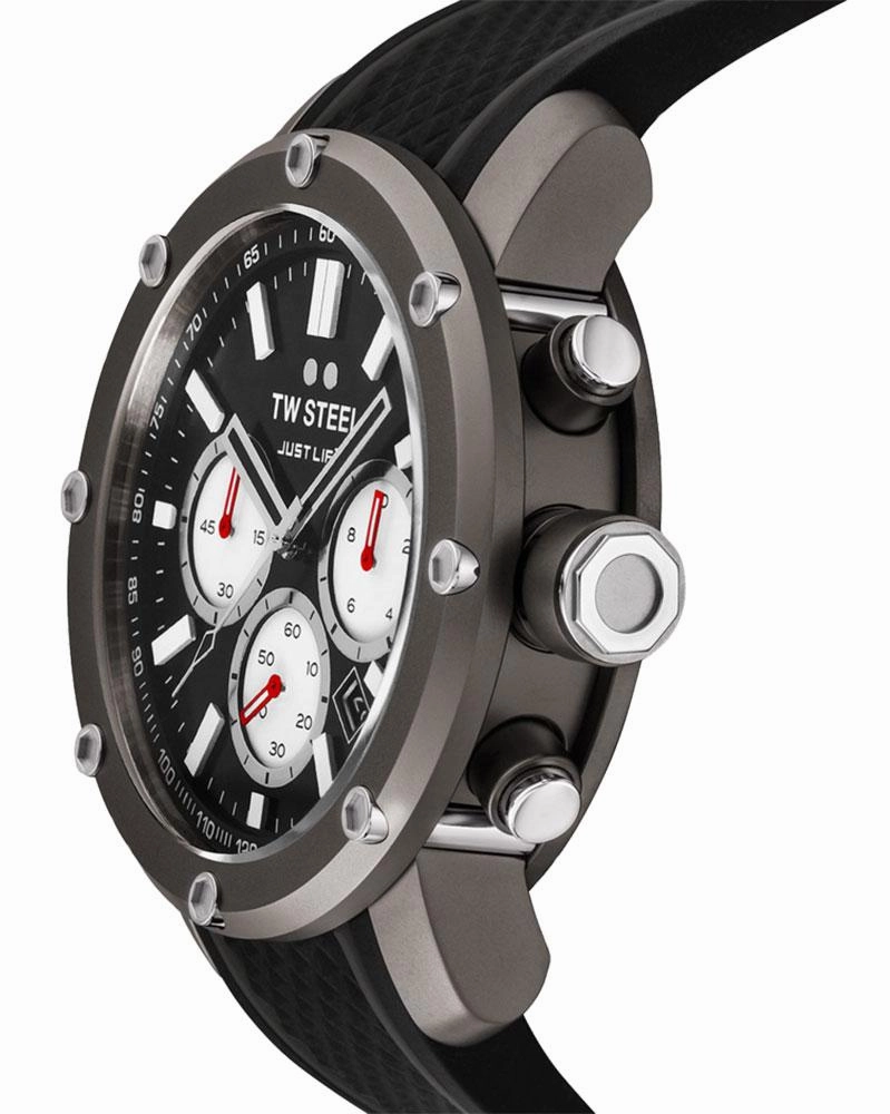 TW Steel Grandeur Tech Simeon Panda Limited Edition Chronograph Titanium PVD Black Silicone Strap Black Dial Date Quartz Mens Watch TS12