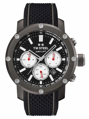 TW Steel Grandeur Tech Simeon Panda Limited Edition Chronograph Titanium PVD Black Silicone Strap Black Dial Date Quartz Mens Watch TS12