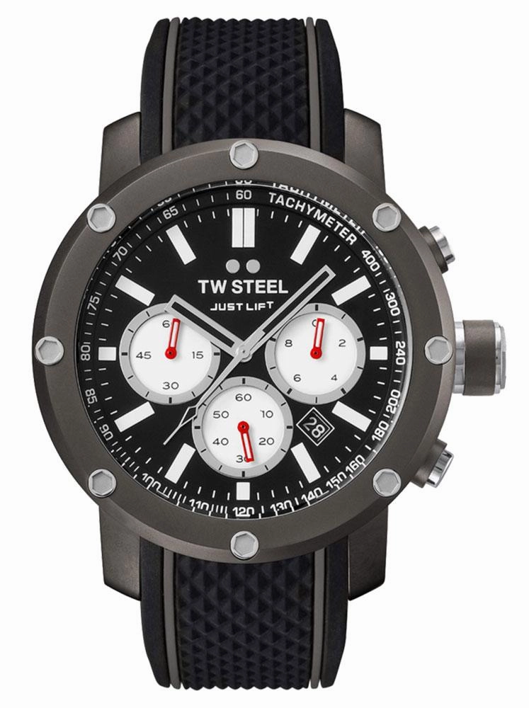 TW Steel Grandeur Tech Simeon Panda Limited Edition Chronograph Titanium PVD Black Silicone Strap Black Dial Date Quartz Mens Watch TS12