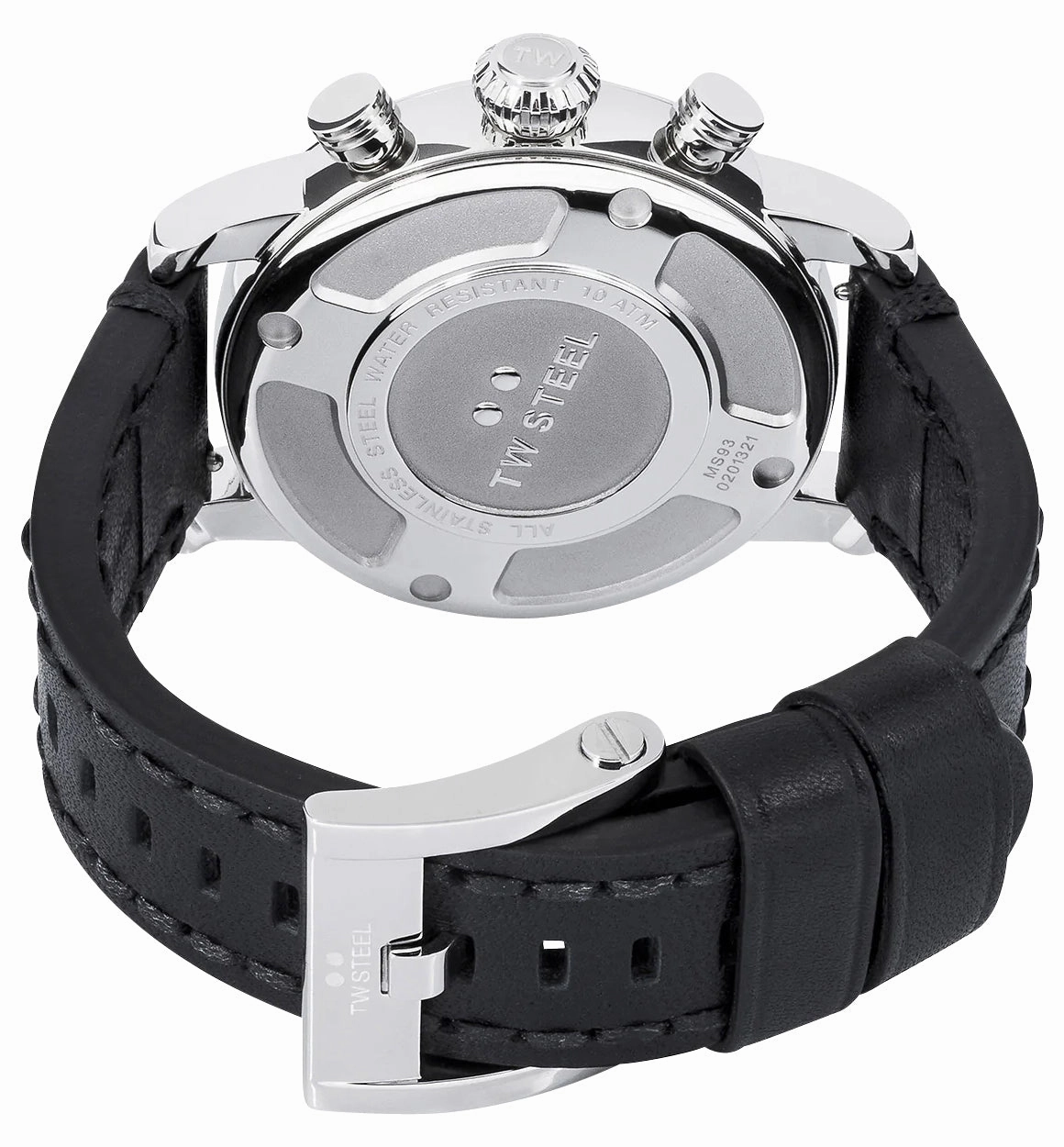 TW Steel Maverick Chronograph Stainless Steel Gray Dial Black Leather Strap Date Quartz Mens Watch MS93