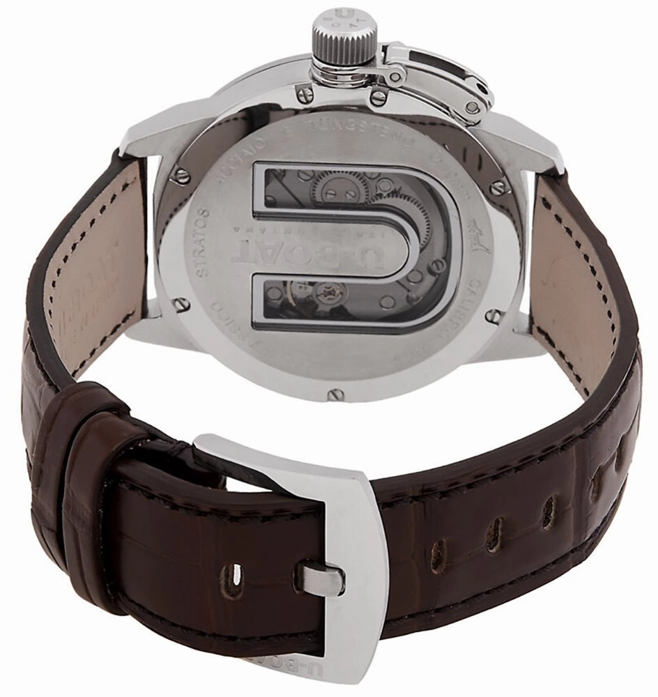 U-Boat Classico Stratos Manual Wind Stainless Steel Black Dial Brown Leather Strap Mens Watch 9002