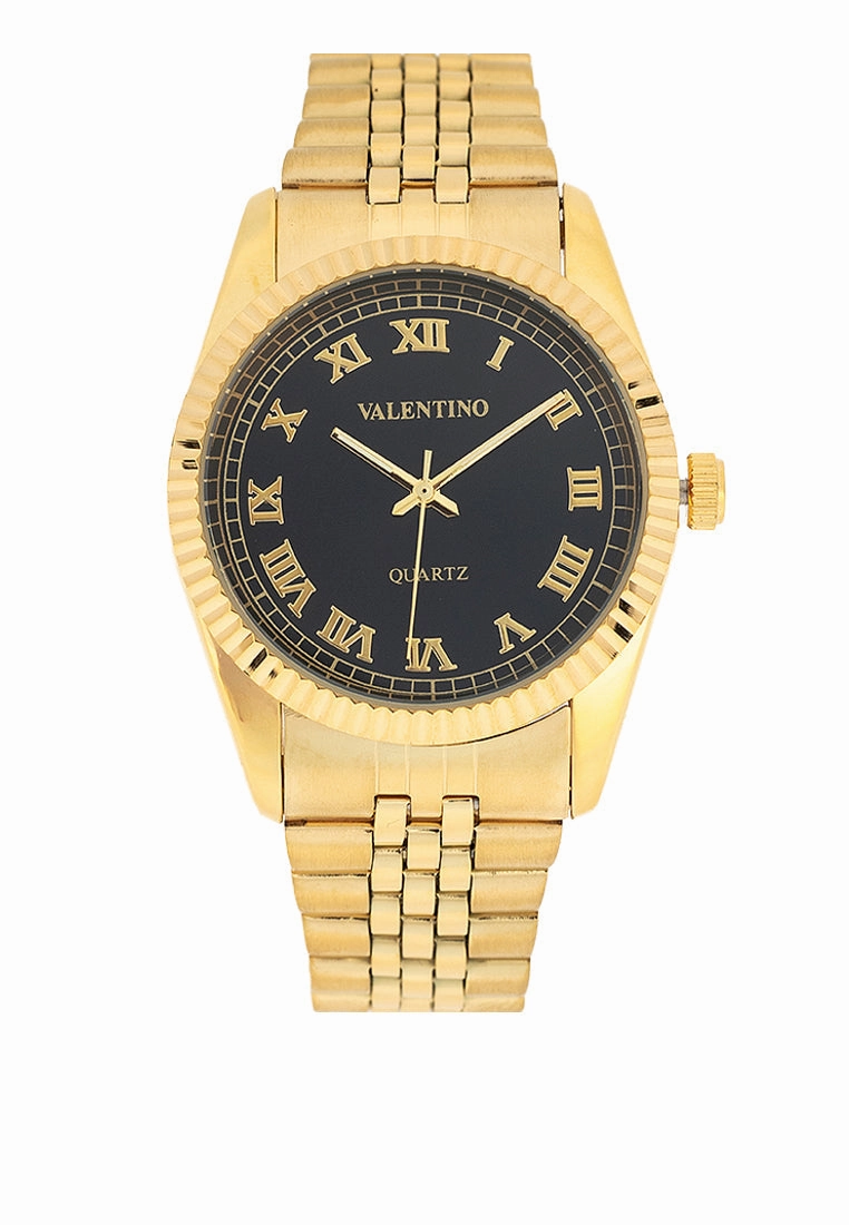 Valentino 20122402-GOLD - BLACK DIAL Stainless Steel Strap Analog Watch for Men