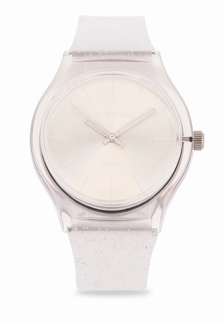 Valentino Rubber Strap Analog Watch for Women 20122094-SILVER GLITTER LINE