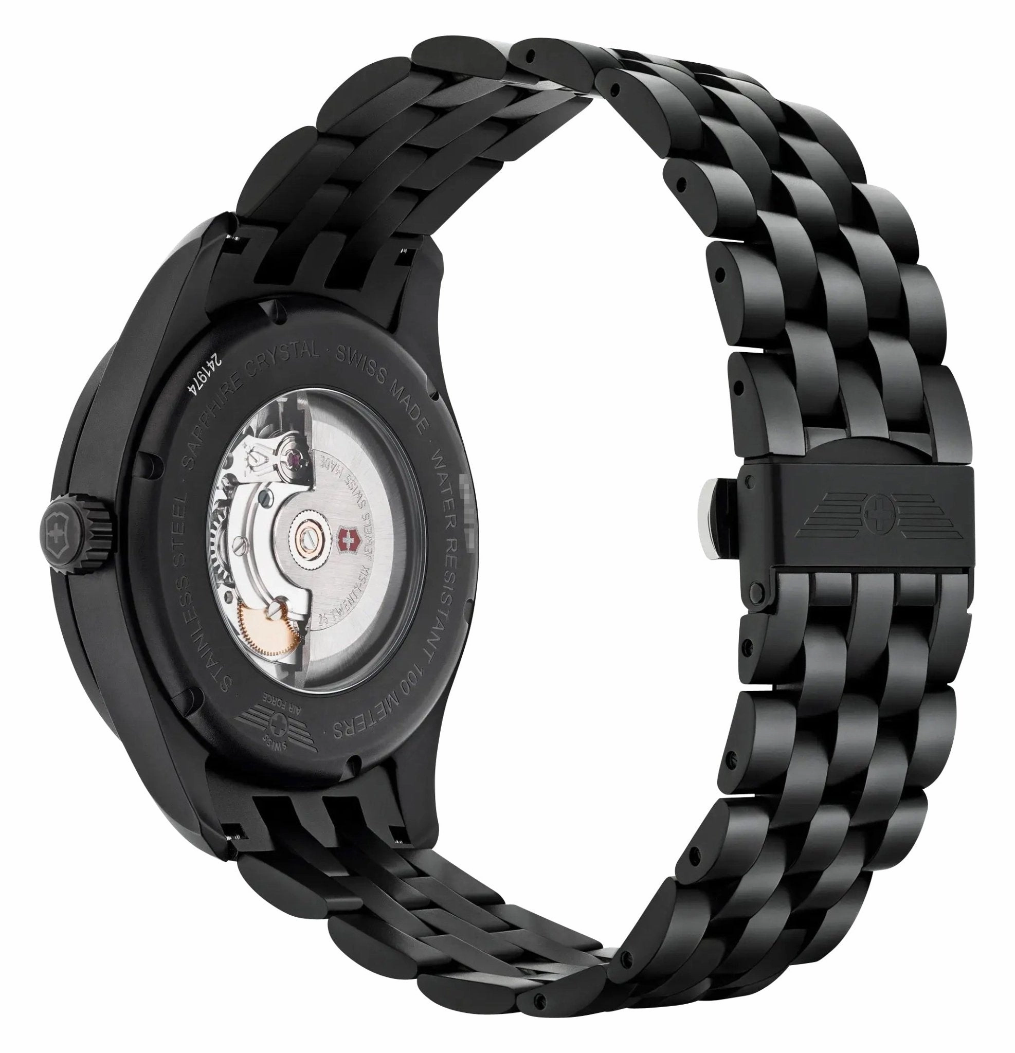 Victorinox Swiss Army Airboss Mechanical Automatic Black Stainless Steel Black Dial Date Mens Watch 241974