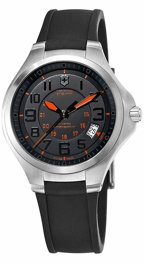 Victorinox Swiss Army Base Camp Steel Quartz Black Rubber Strap Men's Watch Black Dial Date 241464