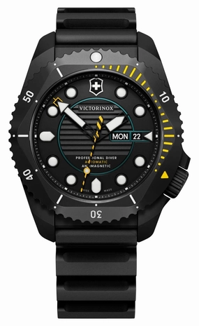 Victorinox Swiss Army Dive Pro Automatic Black PVD Titanium Black Dial Black Rubber Strap Day/Date Divers Mens Watch 241997