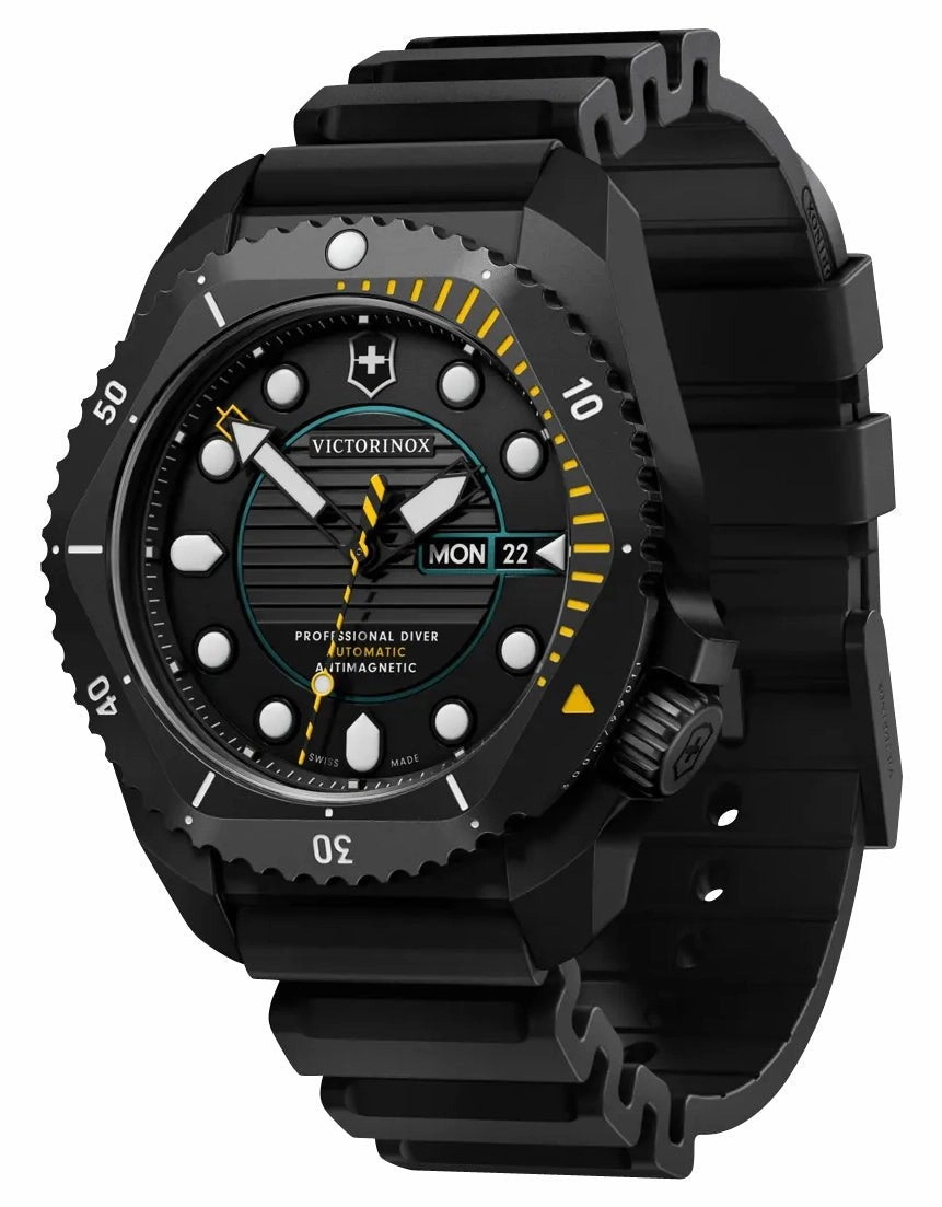 Victorinox Swiss Army Dive Pro Automatic Black PVD Titanium Black Dial Black Rubber Strap Day/Date Divers Mens Watch 241997