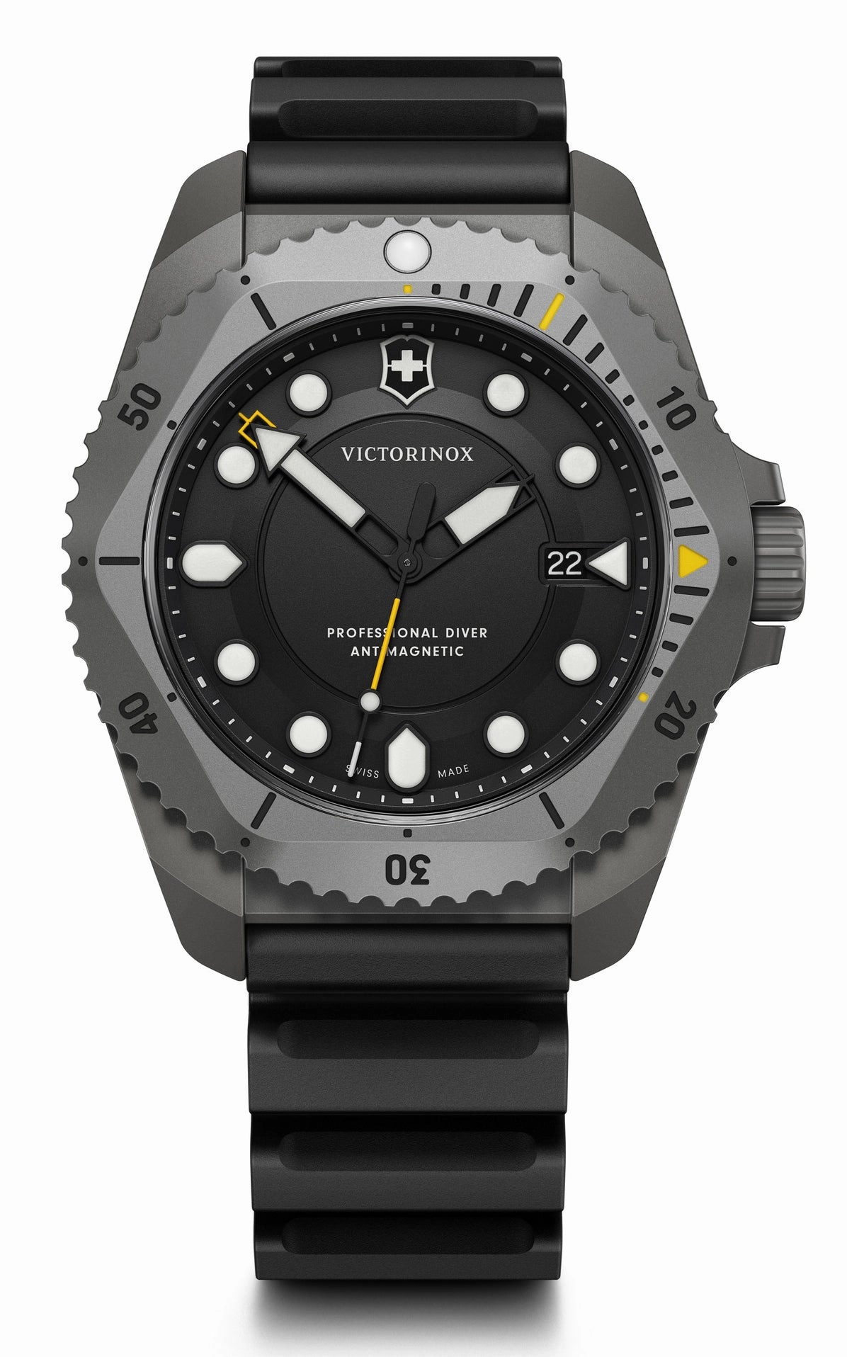 Victorinox Swiss Army Dive Pro Gray Titanium Black Dial Black Nylon Interchangeable Black Rubber Strap Date Divers Quartz Mens Watch 241993.1