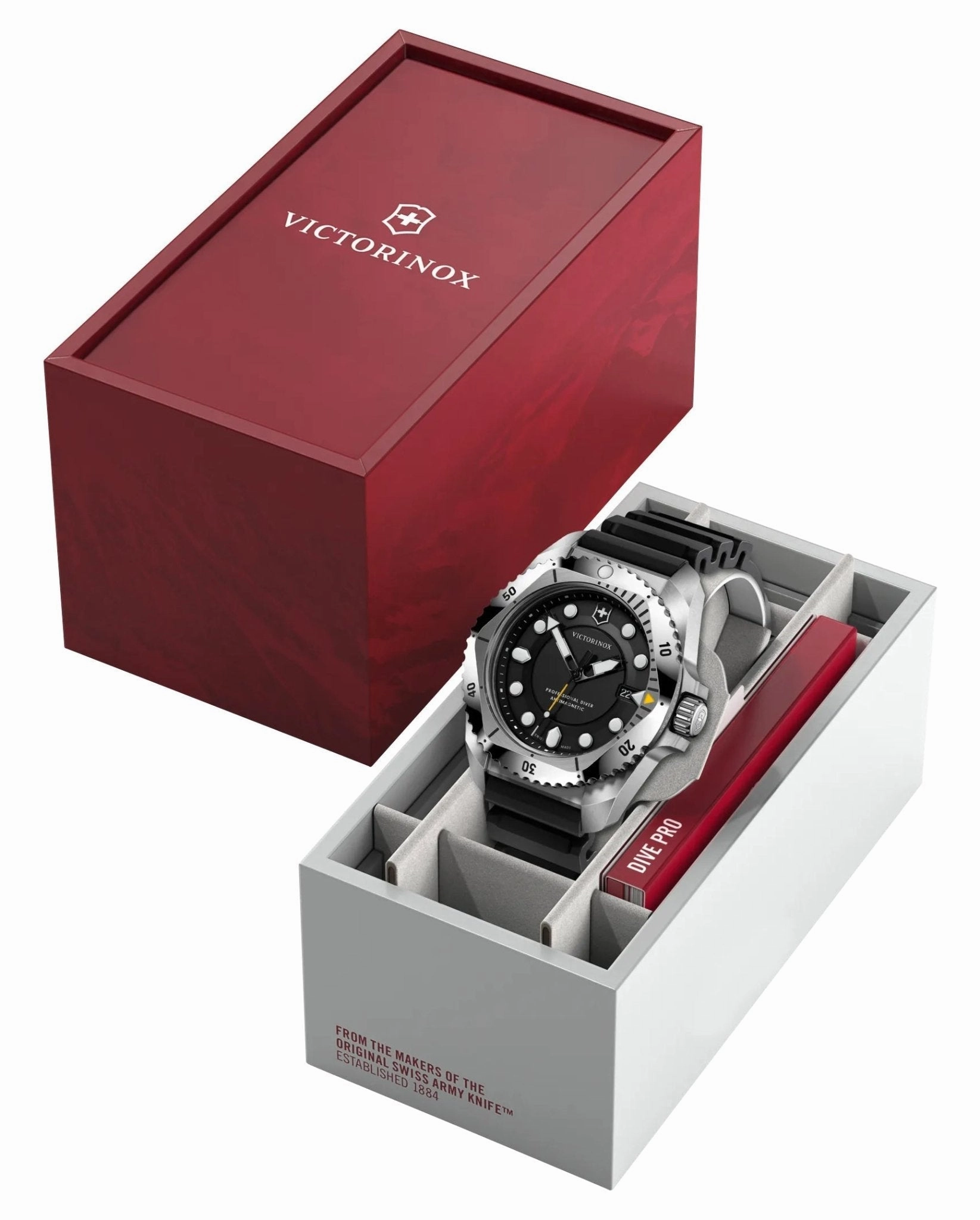 Victorinox Swiss Army Dive Pro Stainless Steel Black Dial Black Rubber Strap Date Divers Quartz Mens Watch 241990