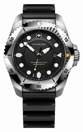 Victorinox Swiss Army Dive Pro Stainless Steel Black Dial Black Rubber Strap Date Divers Quartz Mens Watch 241990