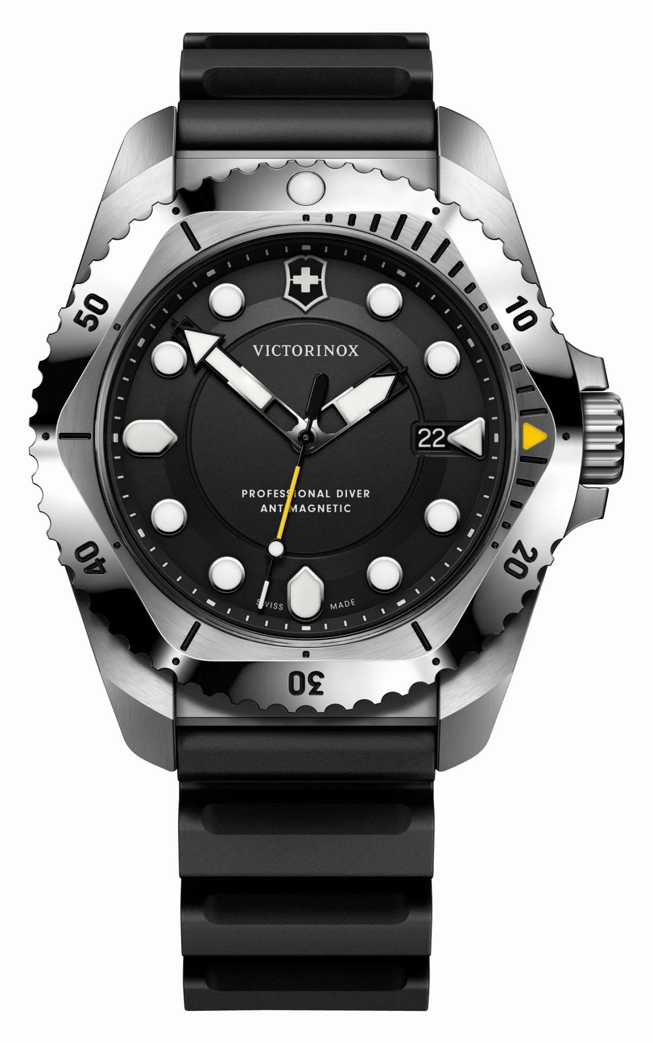 Victorinox Swiss Army Dive Pro Stainless Steel Black Dial Black Rubber Strap Date Divers Quartz Mens Watch 241990