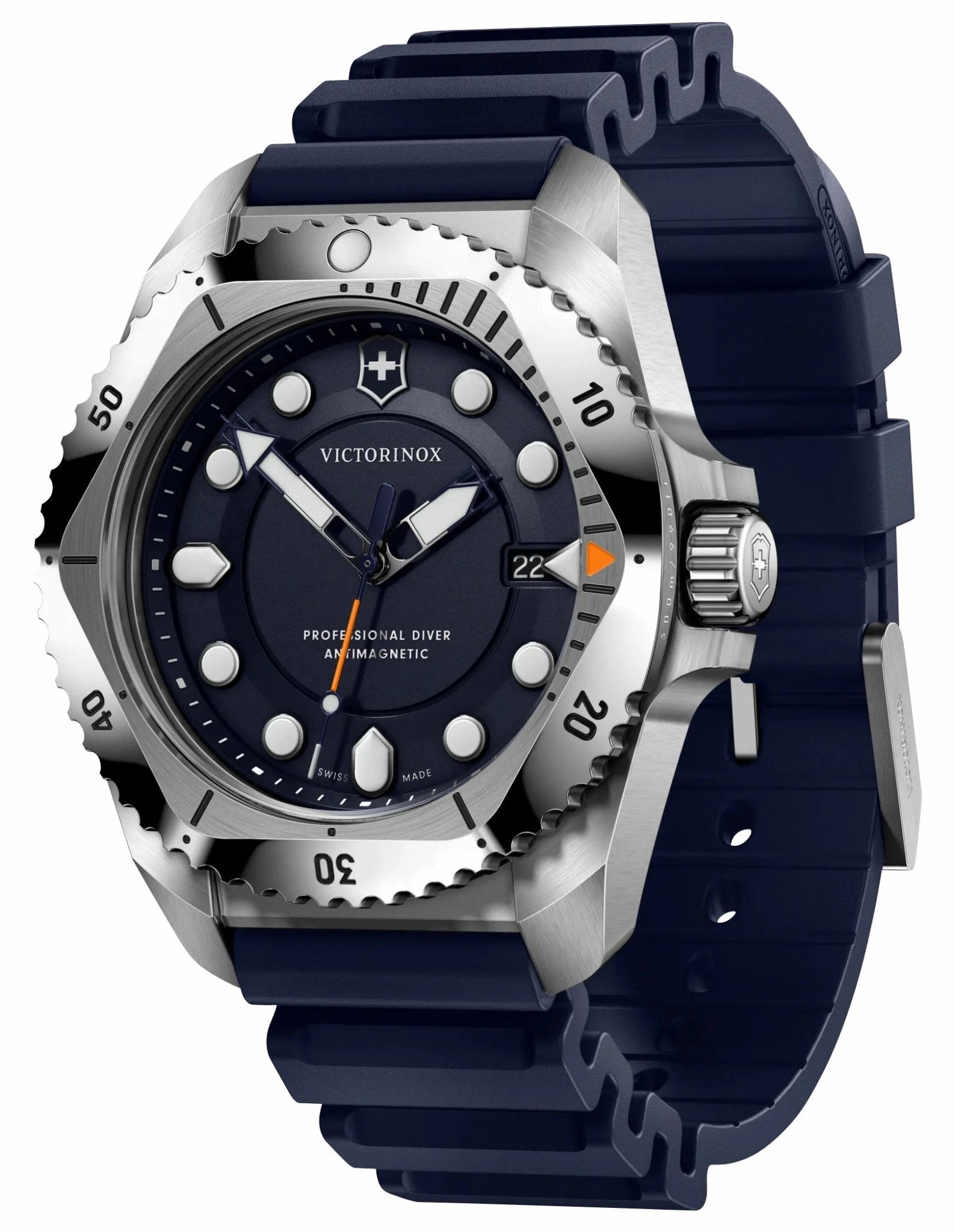 Victorinox Swiss Army Dive Pro Stainless Steel Blue Dial Blue Rubber Strap Date Divers Quartz Mens Watch 241991