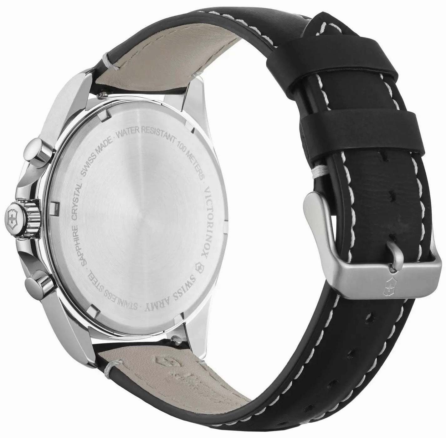 Victorinox Swiss Army FieldForce Chronograph Stainless Steel Black Leather White Dial Date Mens Watch 241853