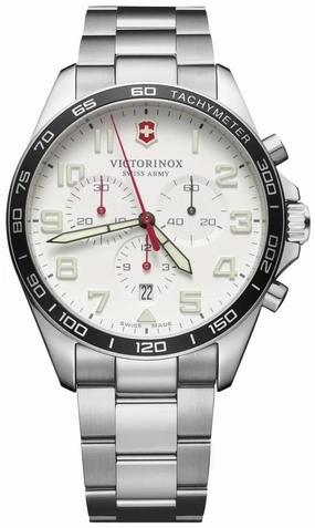 Victorinox Swiss Army FieldForce Chronograph  Stainless Steel Mens Watch White Dial Calendar 241856