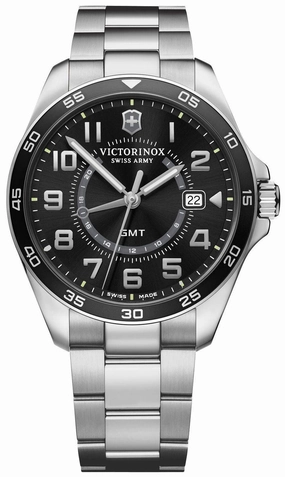 Victorinox Swiss Army FieldForce Classic GMT Stainless Steel Black Dial Date Mens Watch 241930