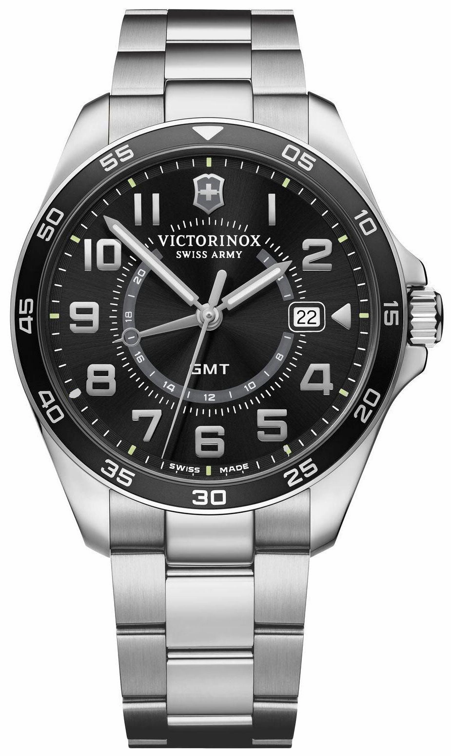 Victorinox Swiss Army FieldForce Classic GMT Stainless Steel Black Dial Date Mens Watch 241930