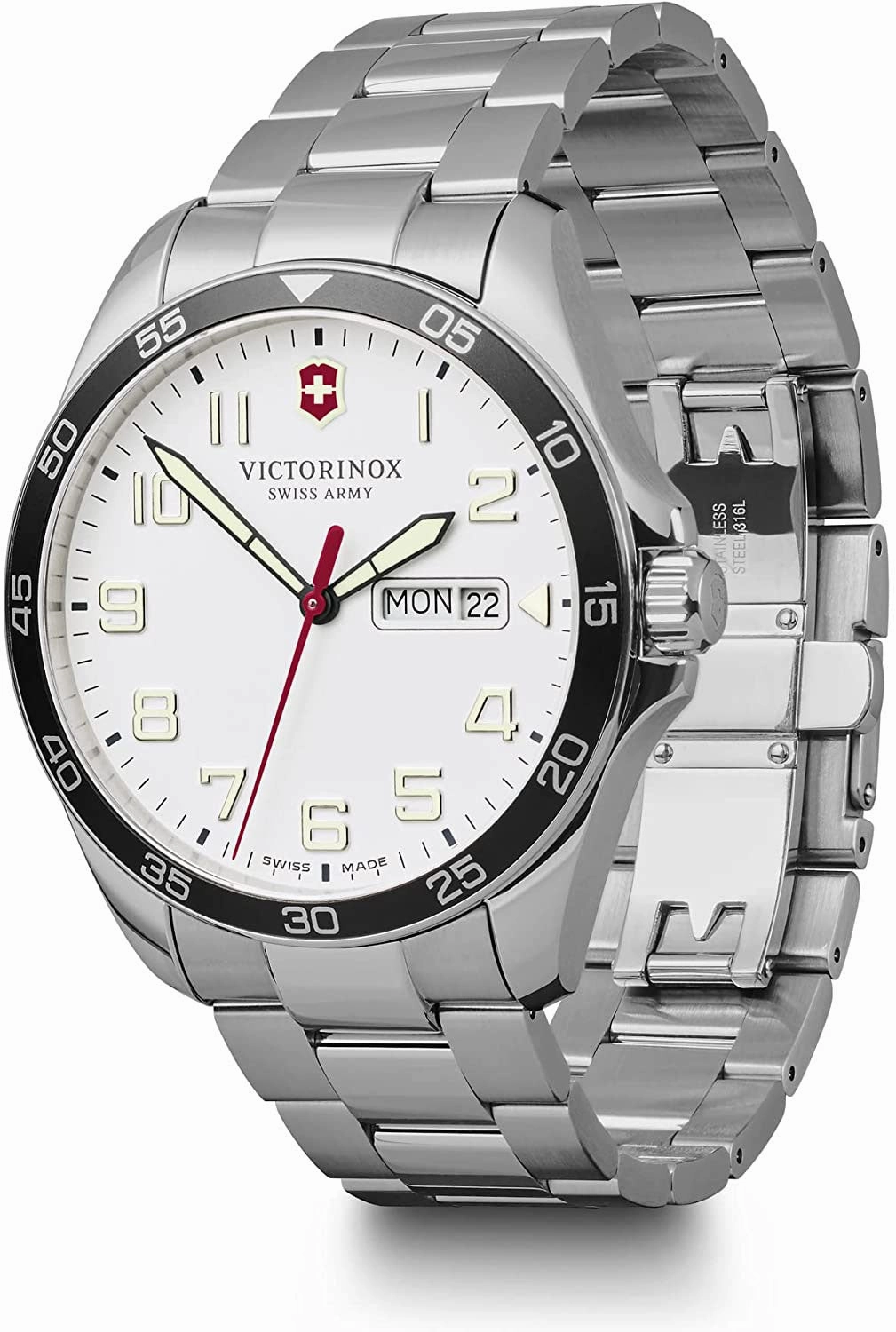 Victorinox Swiss Army FieldForce Stainless Steel Mens Watch White Dial Day Date 241850