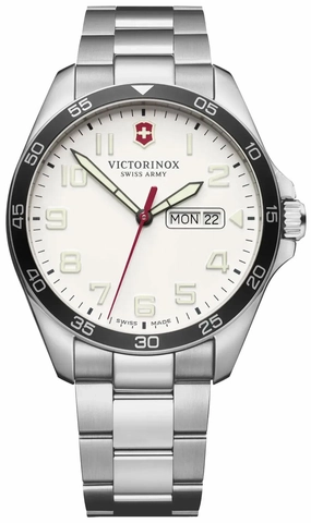 Victorinox Swiss Army FieldForce Stainless Steel Mens Watch White Dial Day Date 241850
