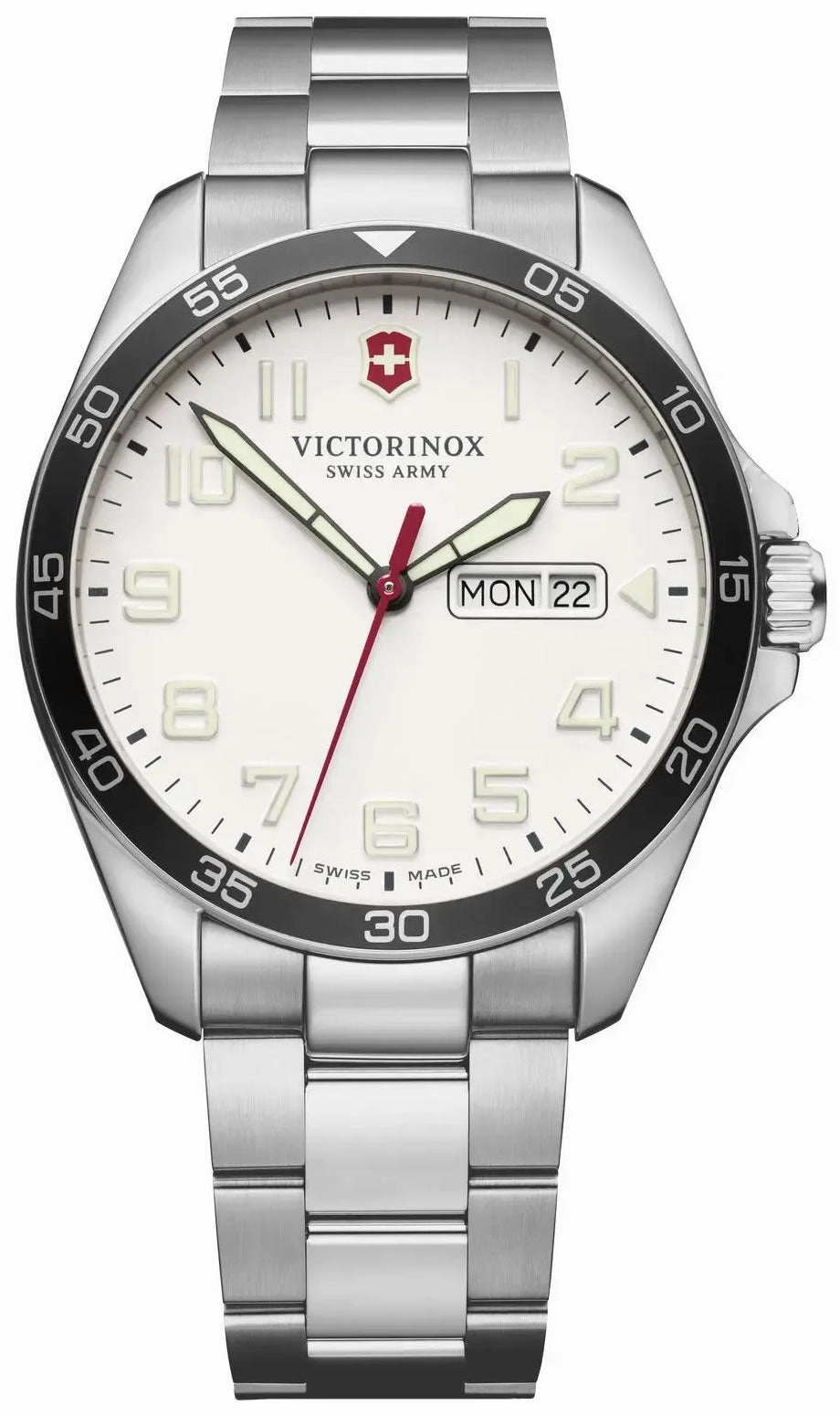 Victorinox Swiss Army FieldForce Stainless Steel Mens Watch White Dial Day Date 241850