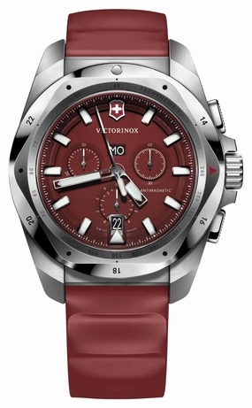 Victorinox Swiss Army I.N.O.X. Chronograph Stainless Steel Red Dial Red Rubber Strap Day/Date Divers Quartz Mens Watch 241986