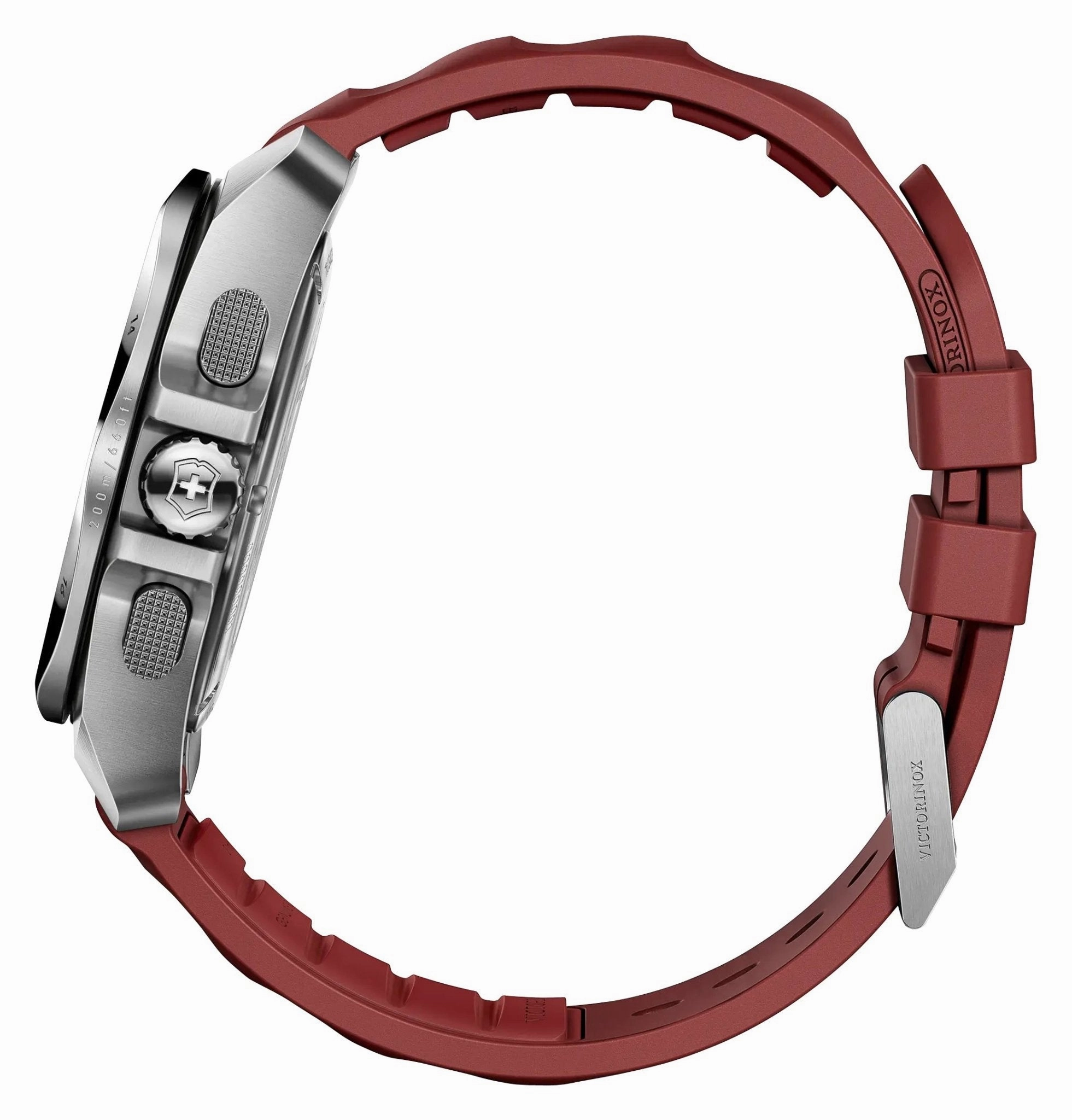 Victorinox Swiss Army I.N.O.X. Chronograph Stainless Steel Red Dial Red Rubber Strap Day/Date Divers Quartz Mens Watch 241986