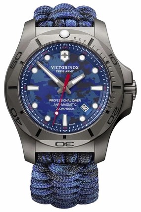 Victorinox Swiss Army I.N.O.X. Professional Diver Gray Titanium Blue Dial Blue Textile Interchangeable Blue Rubber Strap Date Quartz Mens Watch 241813.2