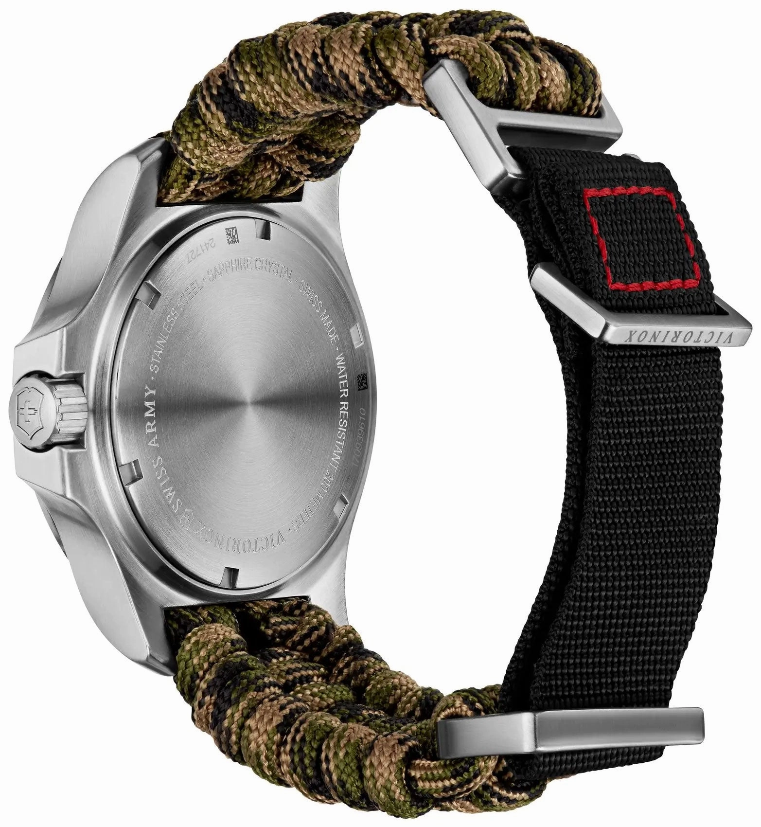 Victorinox Swiss Army I.N.O.X. Stainless Steel Green Dial Paracord Band Interchangeable Green Rubber Strap Date Quartz Mens Watch 241727.1