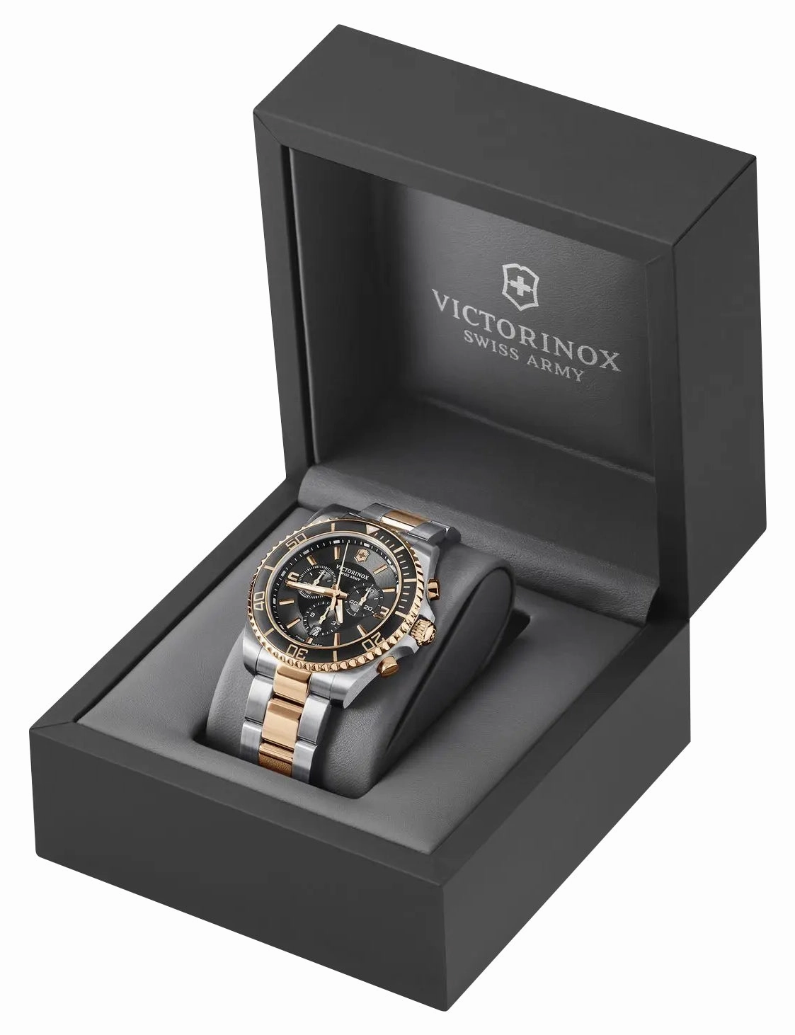 Victorinox Swiss Army Maverick Chronograph Two-Tone Stainless Steel Black Dial Date Quartz Mens Watch 241952
