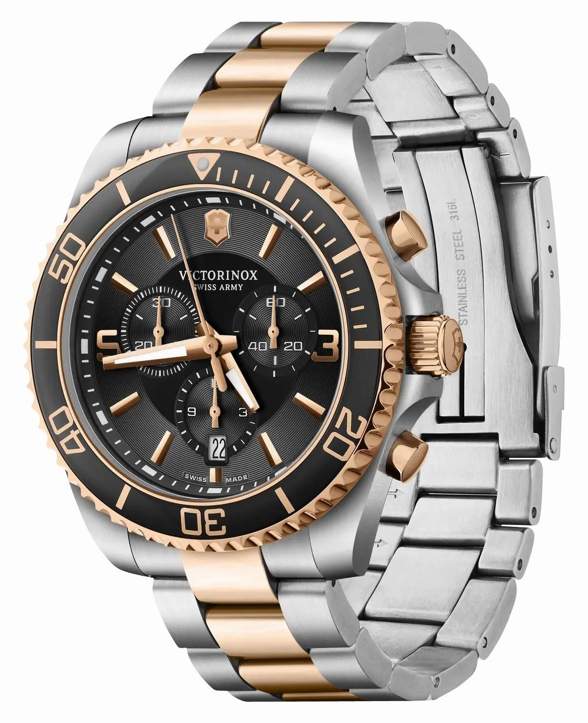 Victorinox Swiss Army Maverick Chronograph Two-Tone Stainless Steel Black Dial Date Quartz Mens Watch 241952
