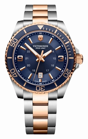 Victorinox Swiss Army Maverick Large Two-Tone Stainless Steel Blue Dial Date Quartz Mens Watch 241950