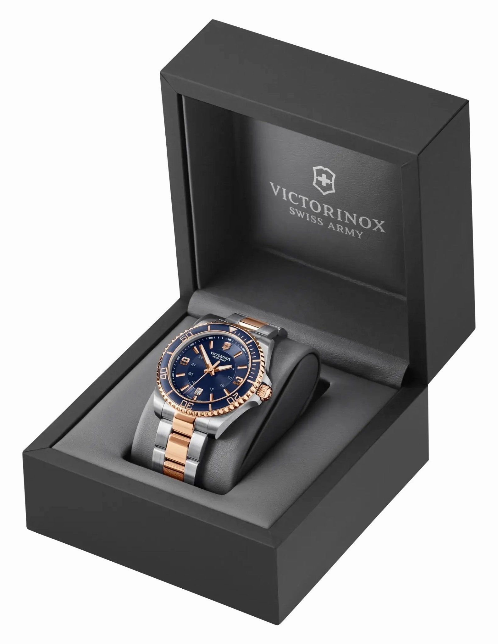 Victorinox Swiss Army Maverick Large Two-Tone Stainless Steel Blue Dial Date Quartz Mens Watch 241950