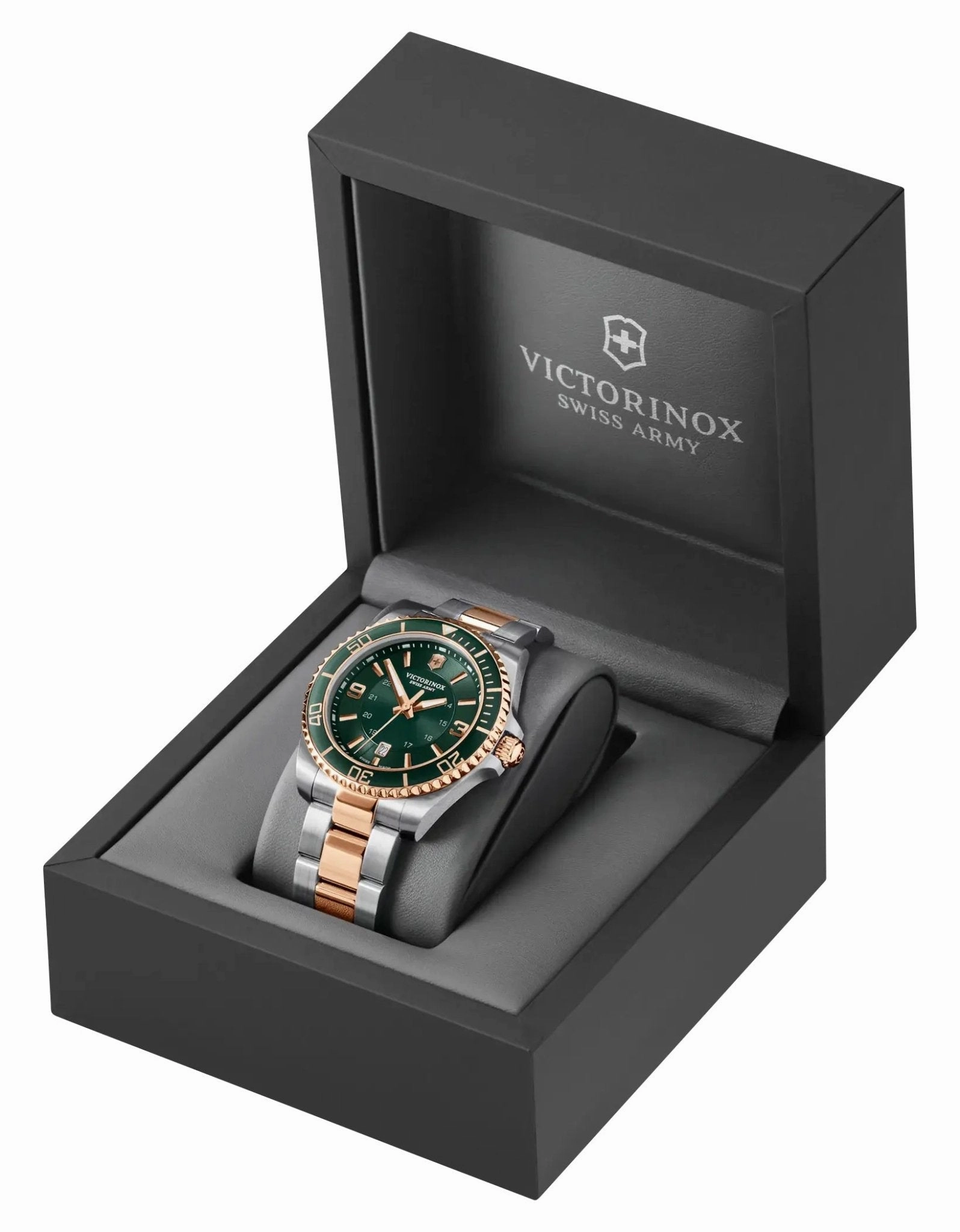Victorinox Swiss Army Maverick Large Two-Tone Stainless Steel Green Dial Date Quartz Mens Watch 242008