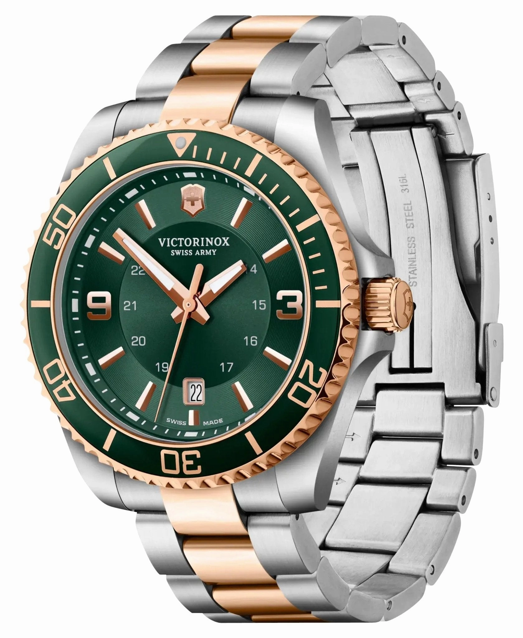 Victorinox Swiss Army Maverick Large Two-Tone Stainless Steel Green Dial Date Quartz Mens Watch 242008