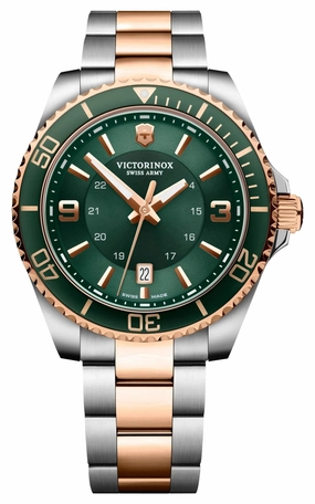 Victorinox Swiss Army Maverick Large Two-Tone Stainless Steel Green Dial Date Quartz Mens Watch 242008