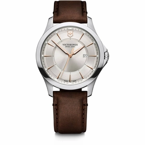 Victorinox Swiss Army Men's Watch - Alliance Silver Tone Dial Brown Strap | 241907
