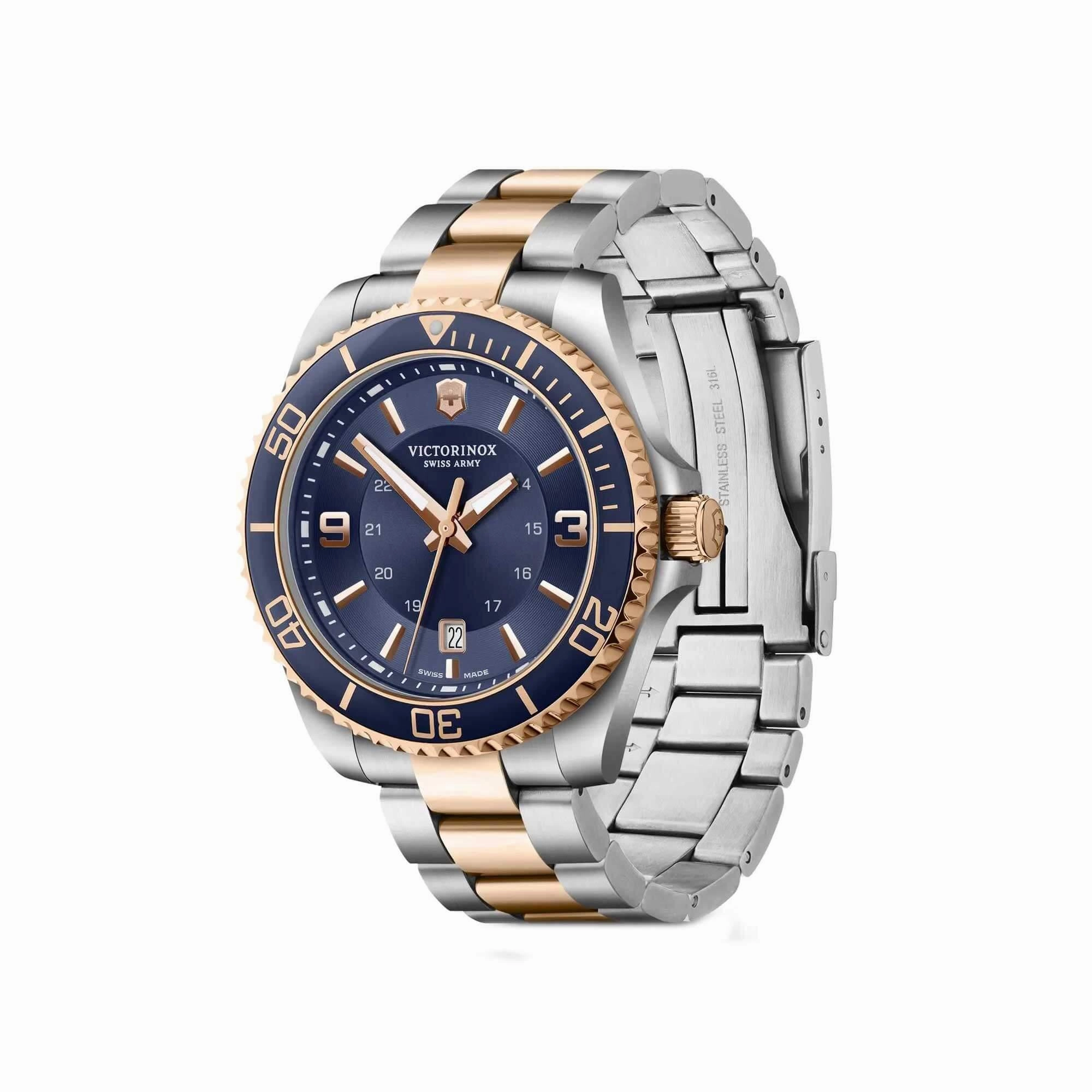 Victorinox Swiss Army Men's Watch - Maverick Silver and Rose Gold Bracelet | 241950