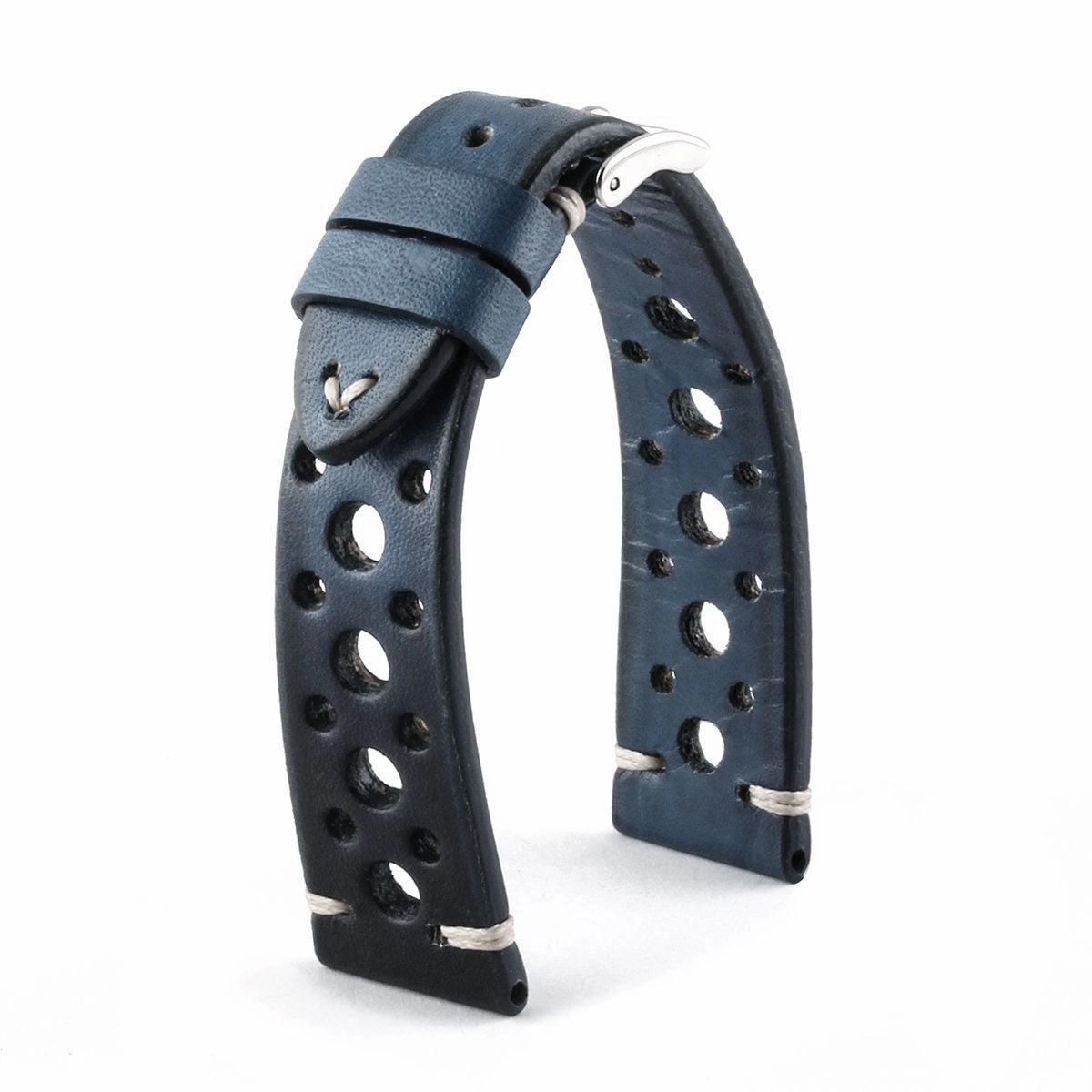 Vintage "Racing" strap - High end leather watch band - Calf (black, grey, brown, blue, red, taupe, camo)