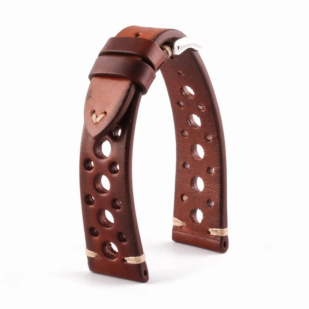 Vintage "Racing" strap - High end leather watch band - Calf (black, grey, brown, blue, red, taupe, camo)