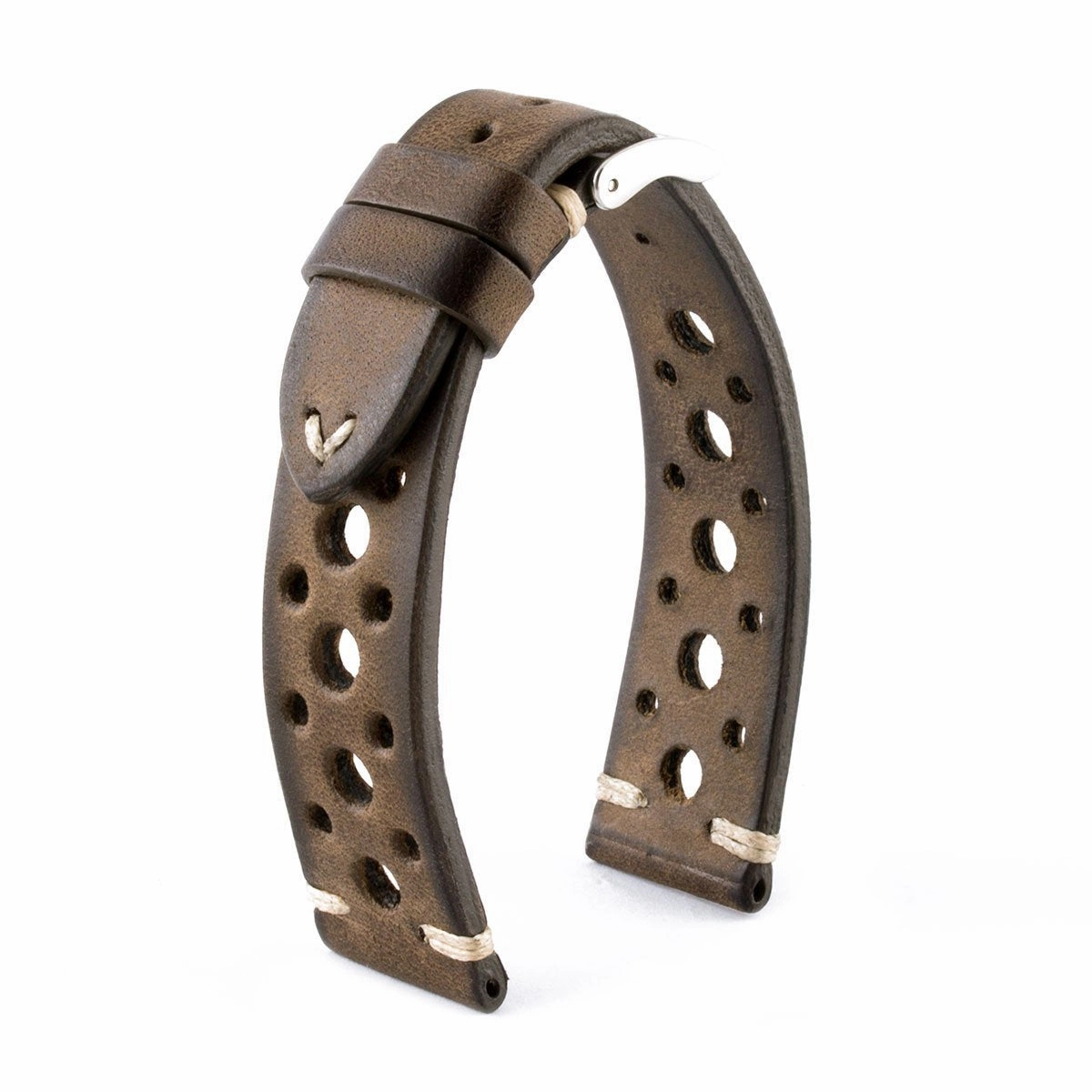 Vintage "Racing" strap - High end leather watch band - Calf (black, grey, brown, blue, red, taupe, camo)