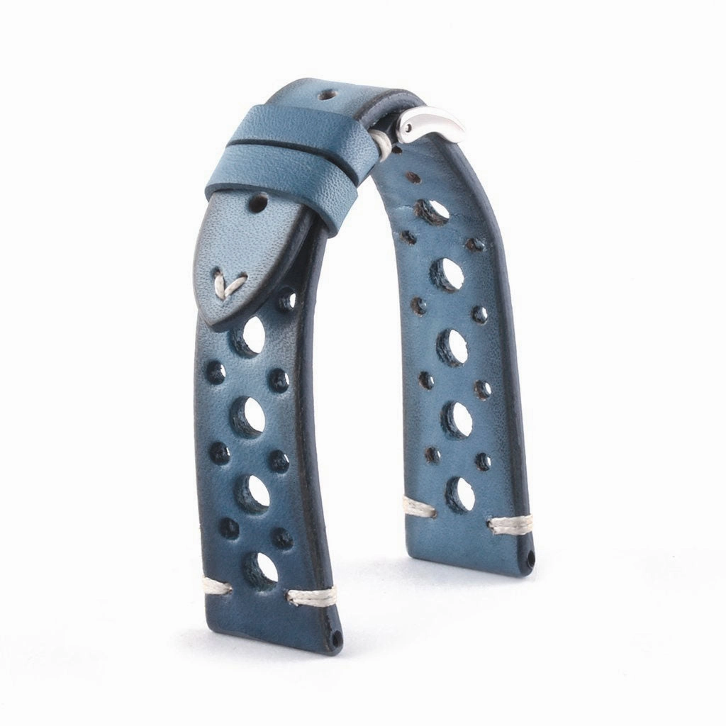 Vintage "Racing" strap - High end leather watch band - Calf (black, grey, brown, blue, red, taupe, camo)