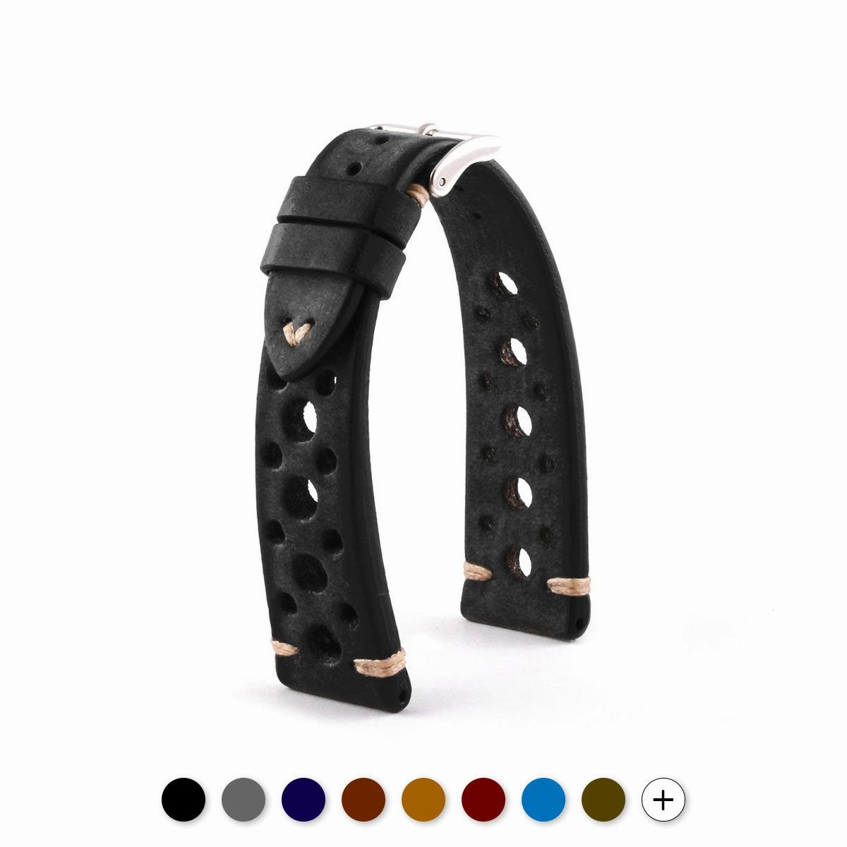 Vintage "Racing" strap - High end leather watch band - Calf (black, grey, brown, blue, red, taupe, camo)