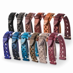 Vintage "Racing" strap - High end leather watch band - Calf (black, grey, brown, blue, red, taupe, camo)