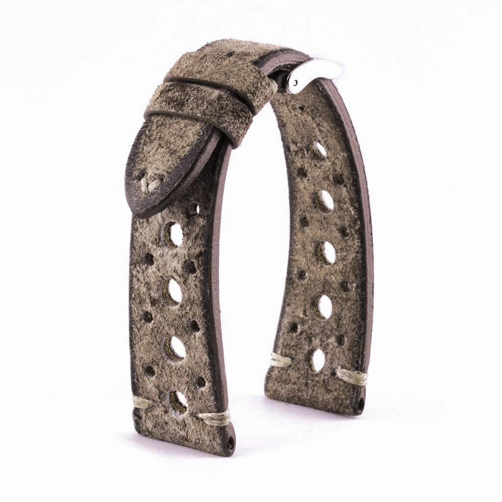 Vintage "Racing" strap - High end leather watch band - Calf (black, grey, brown, blue, red, taupe, camo)