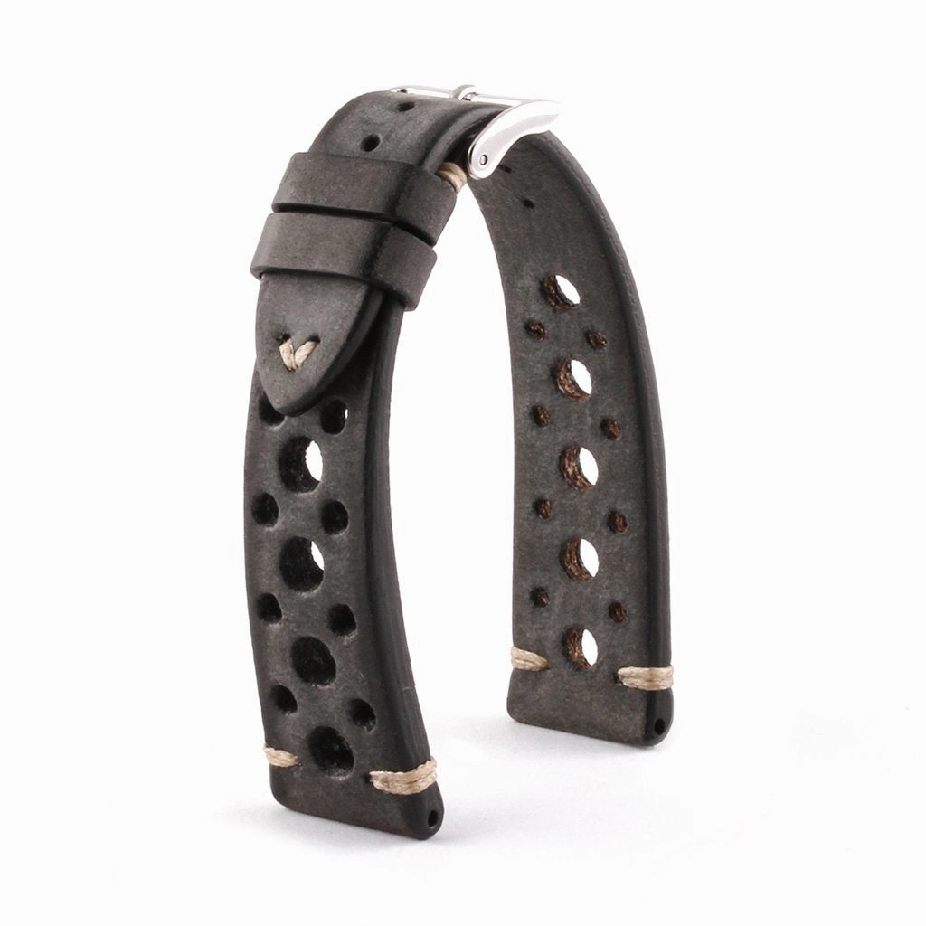 Vintage "Racing" strap - High end leather watch band - Calf (black, grey, brown, blue, red, taupe, camo)